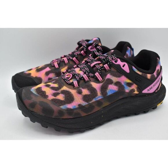 Merrell Womens Size 7 Antora 3 Pink Rainbow Leopard Trail Running Shoes Sneakers